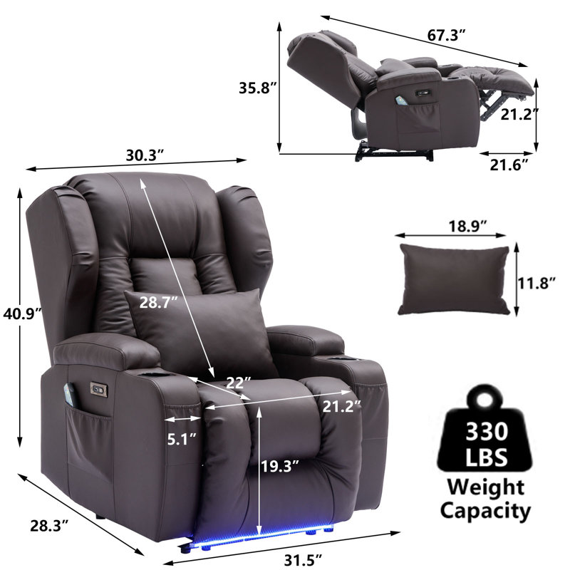 Wrought Studio 31.5'' Wide Faux Leather Heated Power Recliner Massage Home Theater Individual